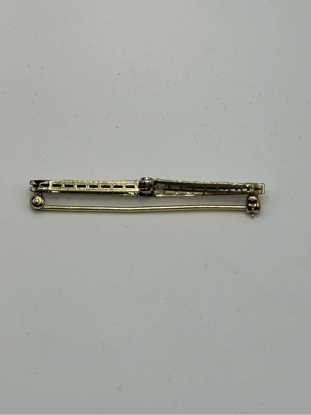 Vintage Platinum & 14k Gold Sapphire Art Deco Stick Pin Brooch - Picture 5 of 12